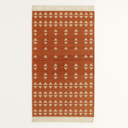Handmade Brown Cotton Geometric Dhurrie For Living Room